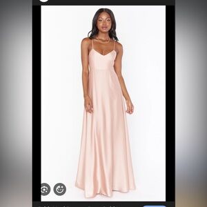 show me your mumu Faith Maxi Dress bridesmaid rose gold spot on back